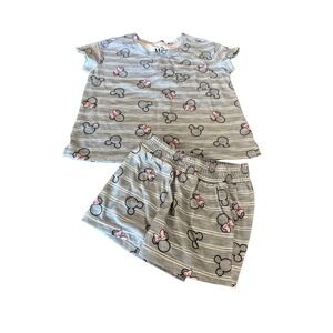 Disney Minnie Mouse Girls‎ Outfit Set, Size 6, Gray Stripes Bows Pajamas